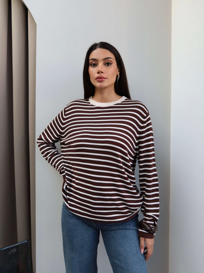 Bisiklet Yaka Çizgili Oversize Kazak