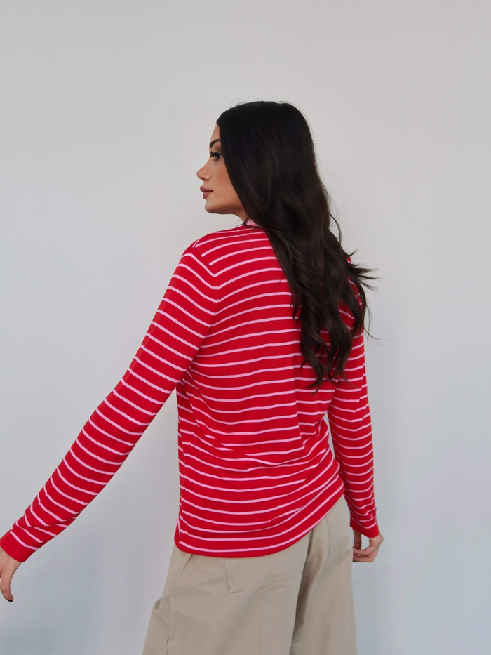 Bisiklet Yaka Çizgili Oversize Kazak