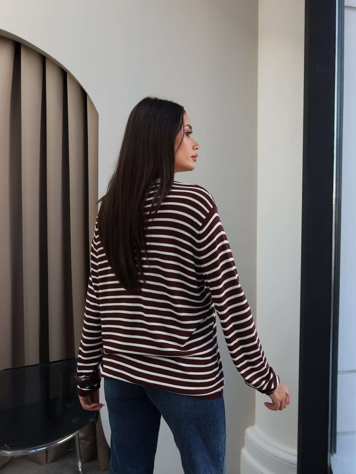 Bisiklet Yaka Çizgili Oversize Kazak