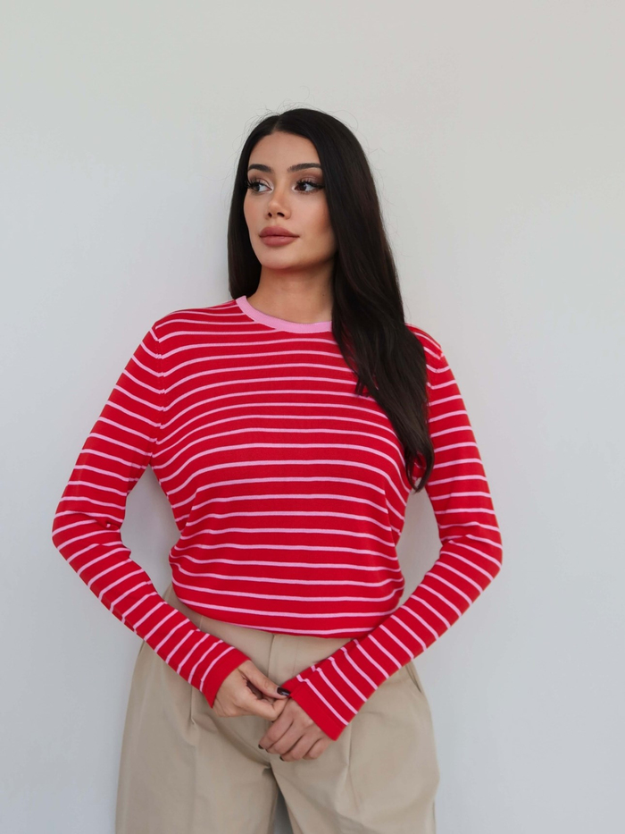 Bisiklet Yaka Çizgili Oversize Kazak