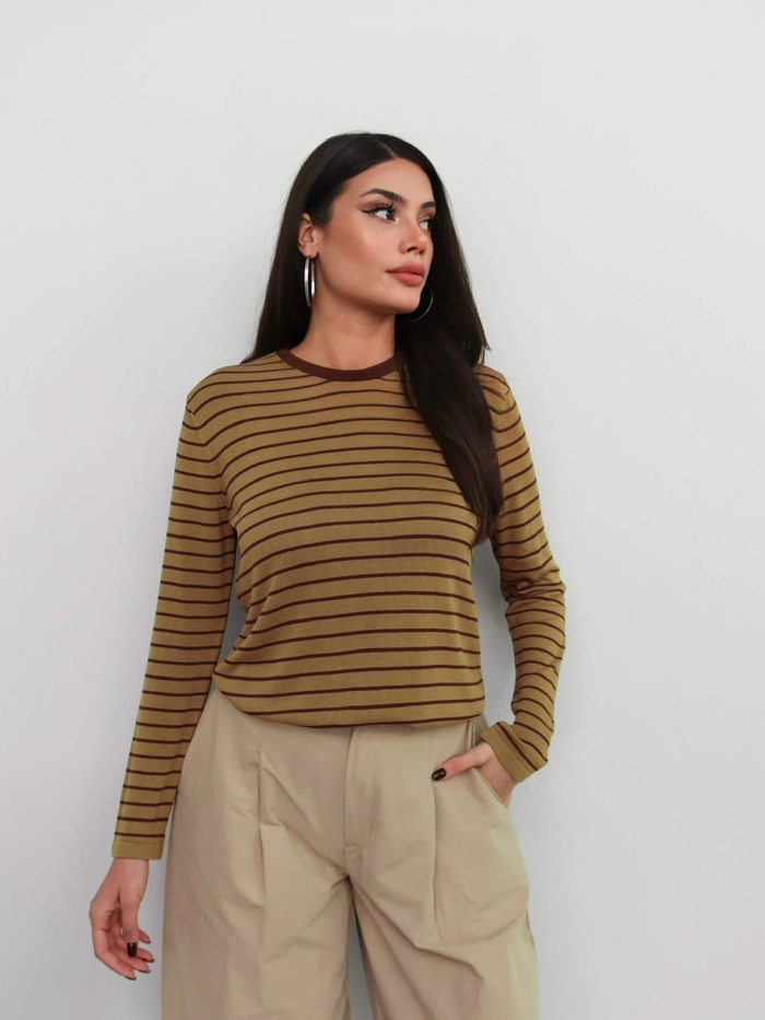 Bisiklet Yaka Çizgili Oversize Kazak