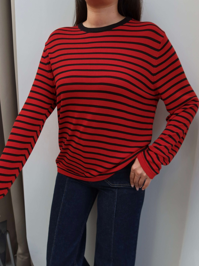 Bisiklet Yaka Çizgili Oversize Kazak