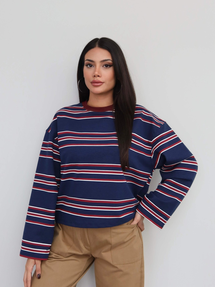 Bisiklet Yaka Çizgili Sweatshirt