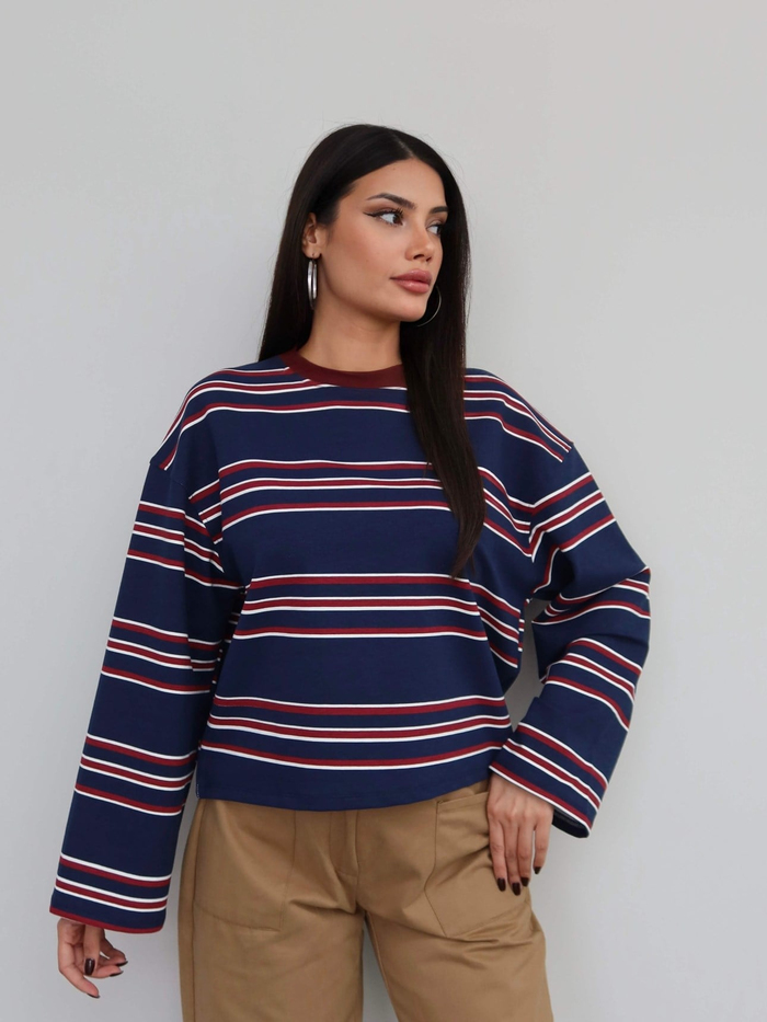 Bisiklet Yaka Çizgili Sweatshirt