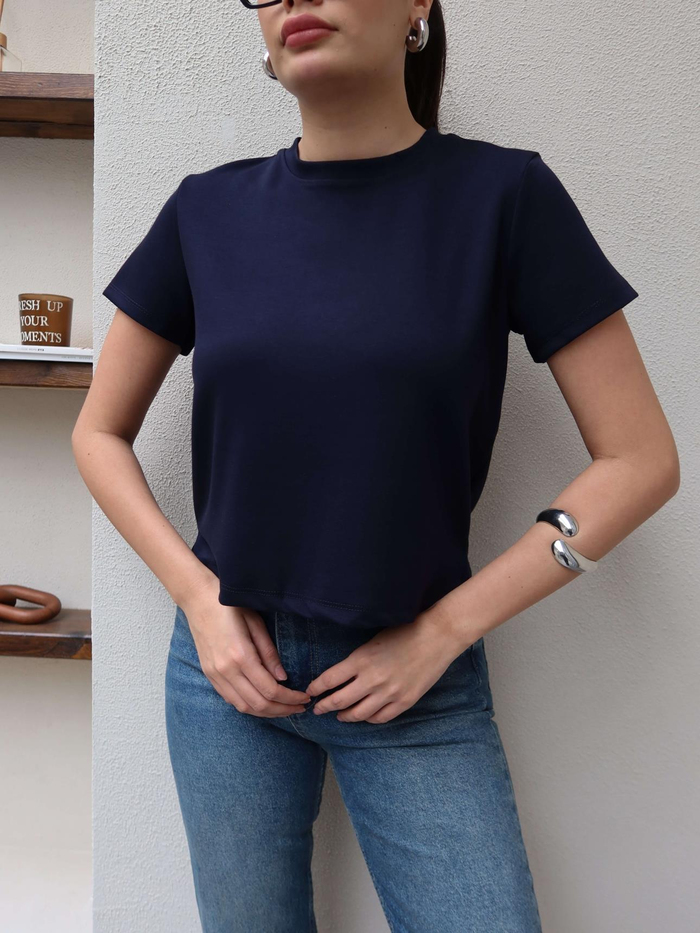 Bisiklet Yaka Düz Tshirt