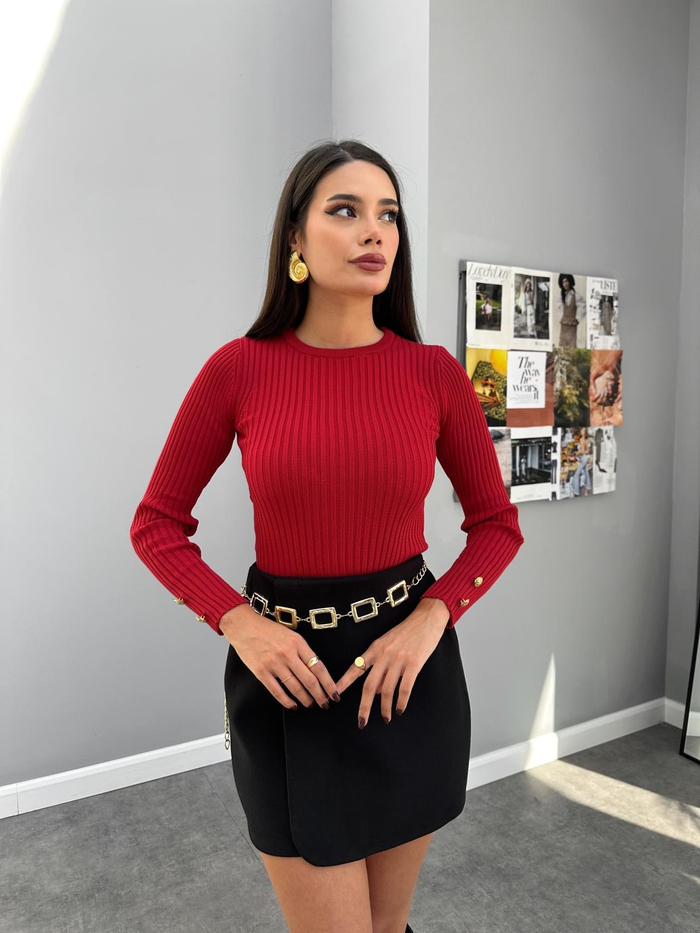 Bisiklet Yaka Kol Düğmeli Kazak