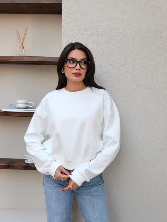 Bisiklet Yaka Omuz Taşlı Sweat