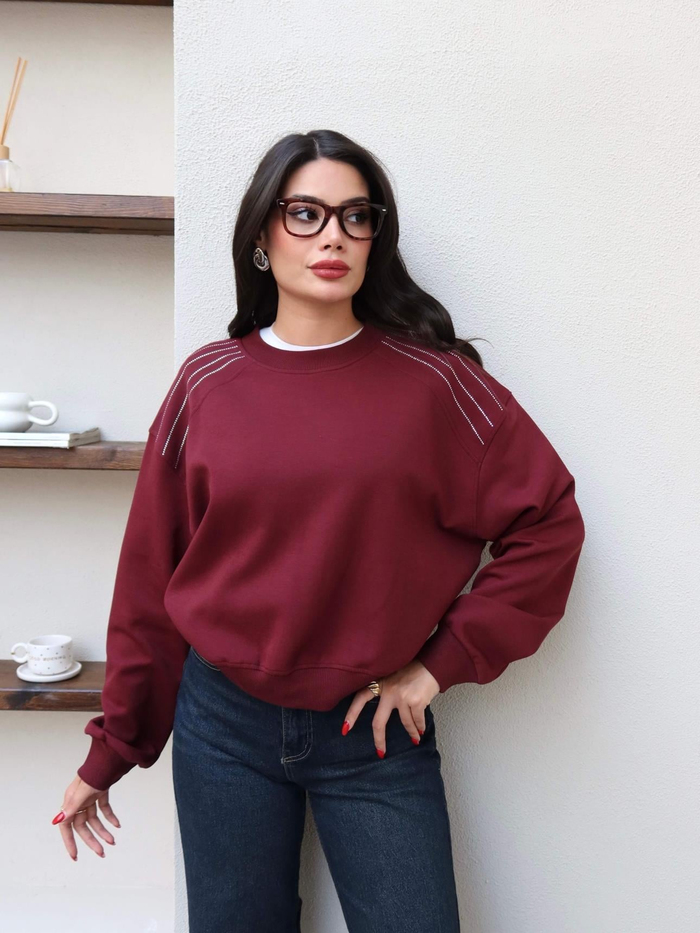 Bisiklet Yaka Omuz Taşlı Sweat
