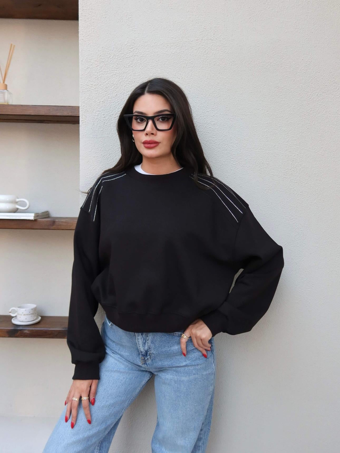 Bisiklet Yaka Omuz Taşlı Sweat