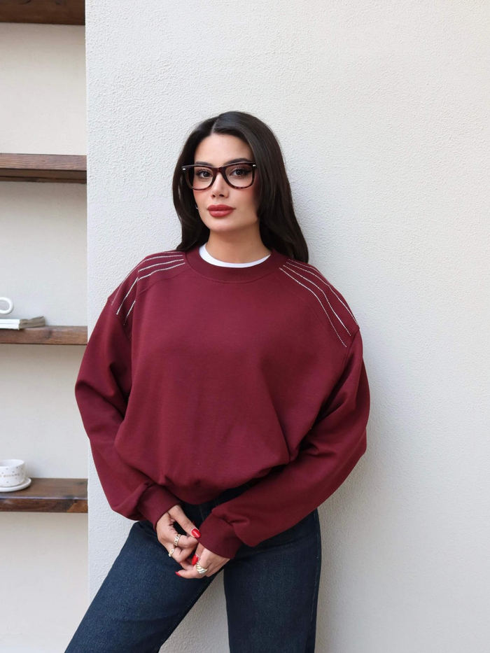 Bisiklet Yaka Omuz Taşlı Sweat