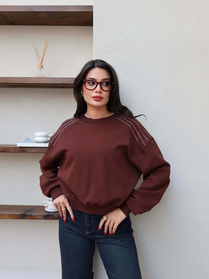 Bisiklet Yaka Omuz Taşlı Sweat