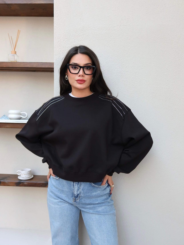 Bisiklet Yaka Omuz Taşlı Sweat