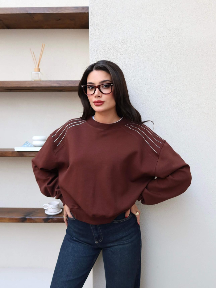 Bisiklet Yaka Omuz Taşlı Sweat