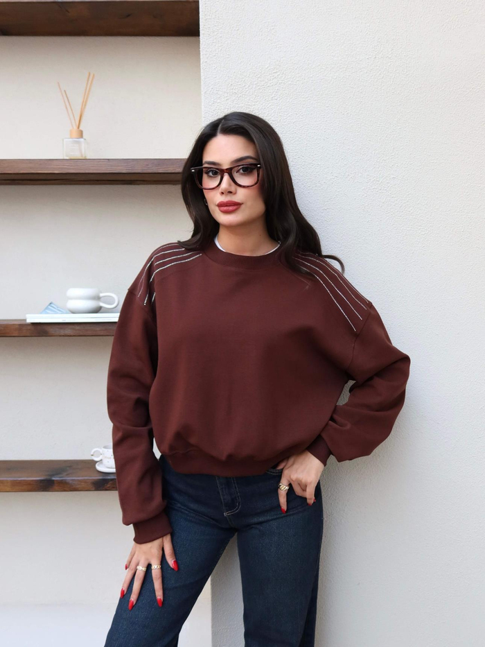 Bisiklet Yaka Omuz Taşlı Sweat