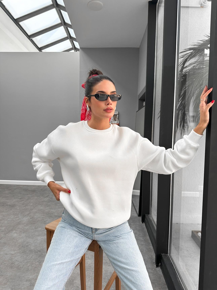 Bisiklet Yaka Oversize Basic Sweatshirt