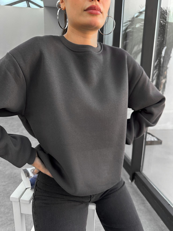 Bisiklet Yaka Oversize Basic Sweatshirt
