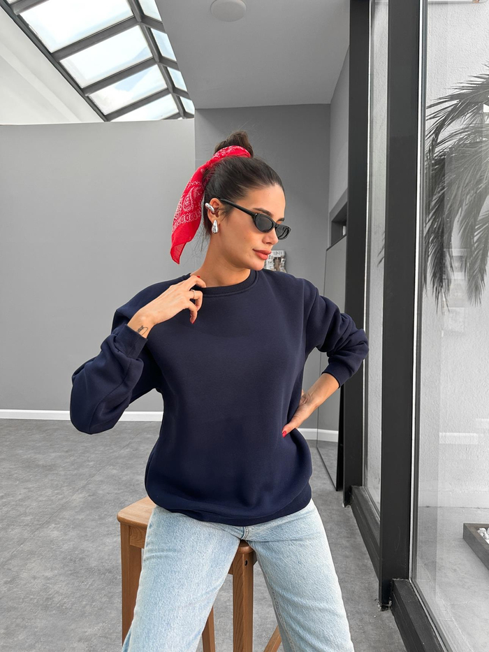 Bisiklet Yaka Oversize Basic Sweatshirt