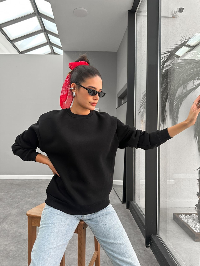 Bisiklet Yaka Oversize Basic Sweatshirt