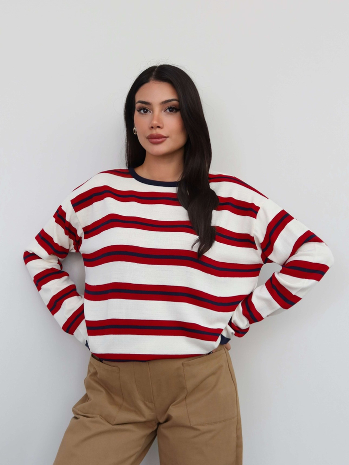 Bisiklet Yaka Oversize Triko Bluz