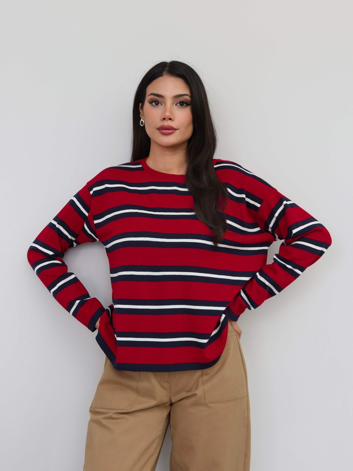 Bisiklet Yaka Oversize Triko Bluz