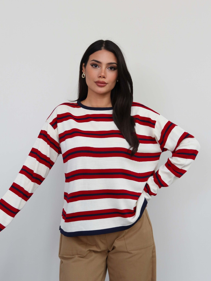 Bisiklet Yaka Oversize Triko Bluz