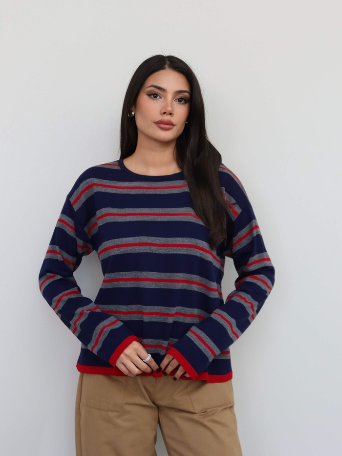 Bisiklet Yaka Oversize Triko Bluz