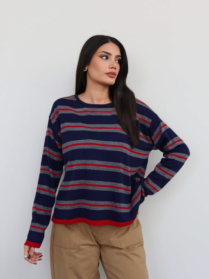 Bisiklet Yaka Oversize Triko Bluz