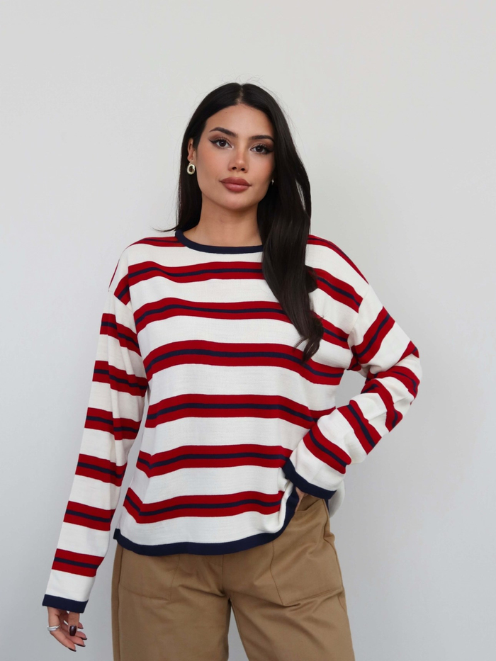 Bisiklet Yaka Oversize Triko Bluz