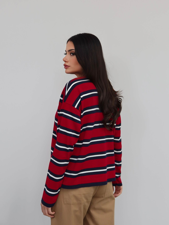 Bisiklet Yaka Oversize Triko Bluz