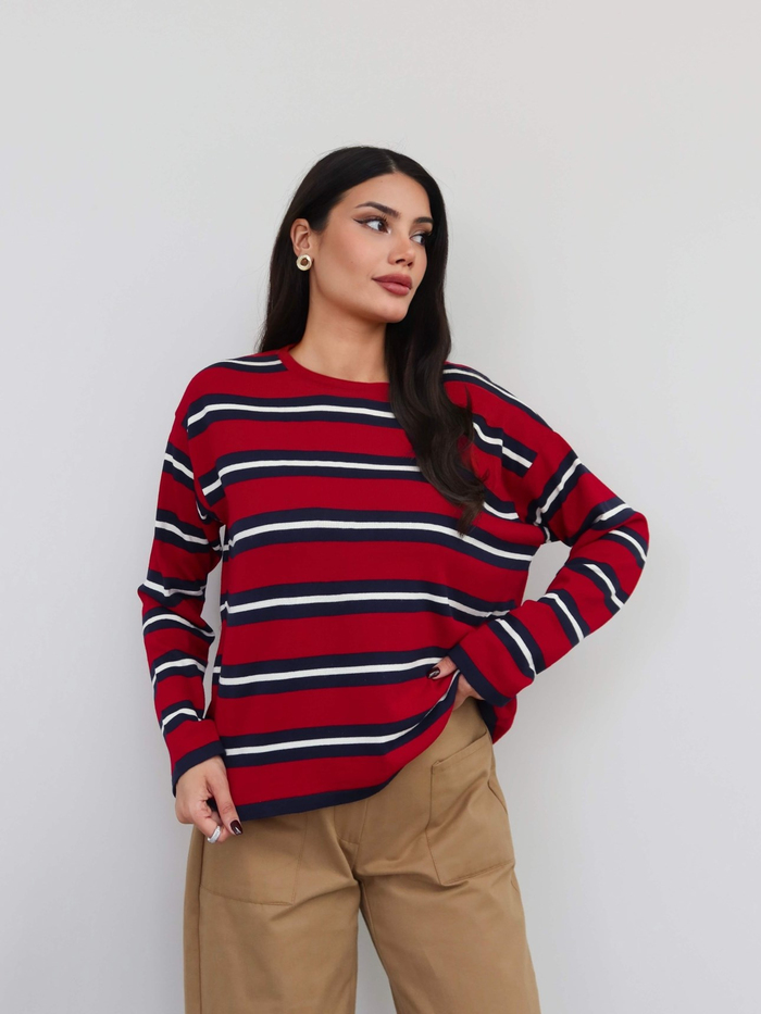 Bisiklet Yaka Oversize Triko Bluz