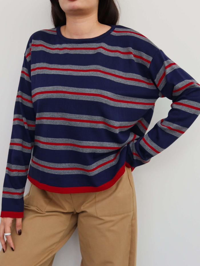 Bisiklet Yaka Oversize Triko Bluz
