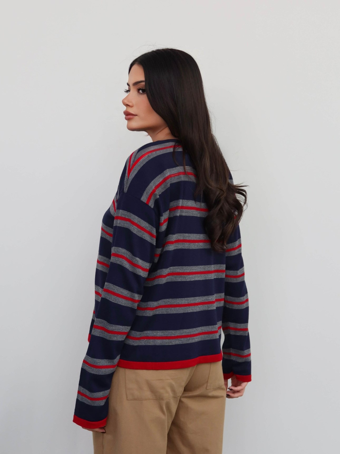 Bisiklet Yaka Oversize Triko Bluz