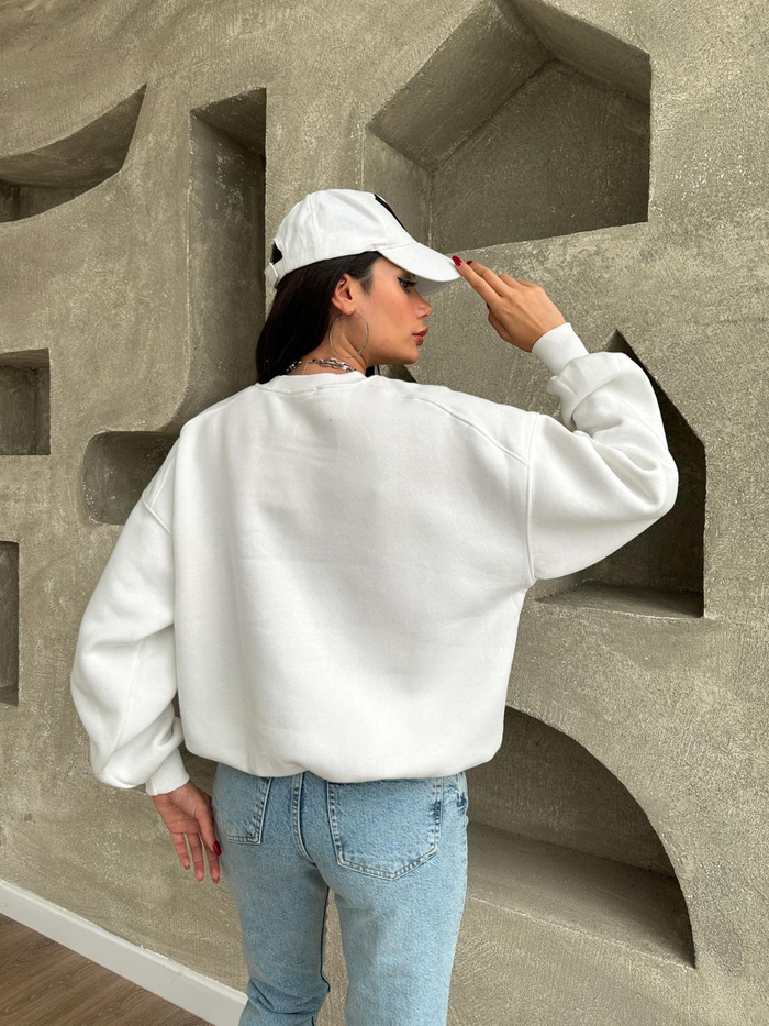 Bisiklet Yaka Şardonlu Düz Sweat
