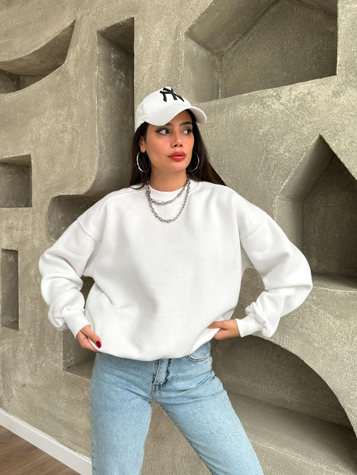 Bisiklet Yaka Şardonlu Düz Sweat