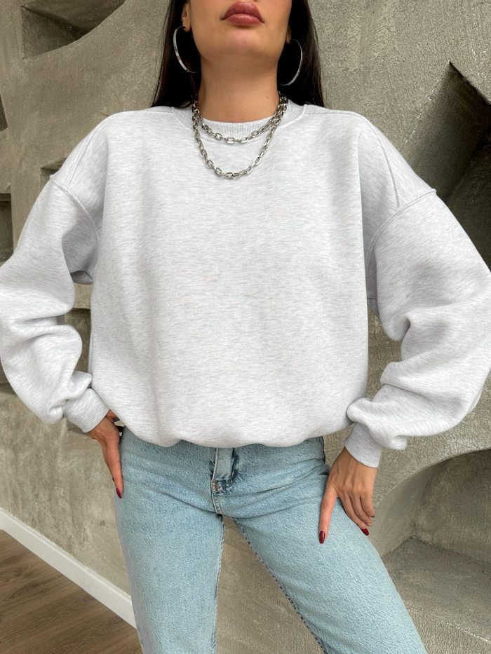 Bisiklet Yaka Şardonlu Düz Sweat