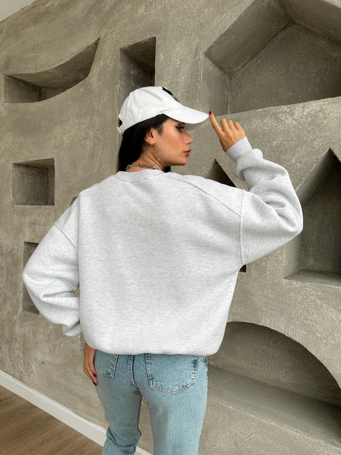 Bisiklet Yaka Şardonlu Düz Sweat