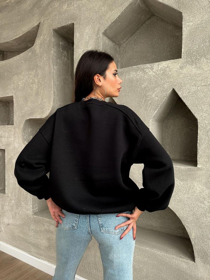 Bisiklet Yaka Şardonlu Düz Sweat