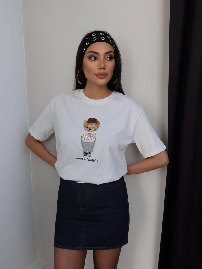 Bisiklet Yaka Teddy Bear Tshirt