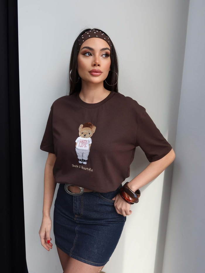 Bisiklet Yaka Teddy Bear Tshirt