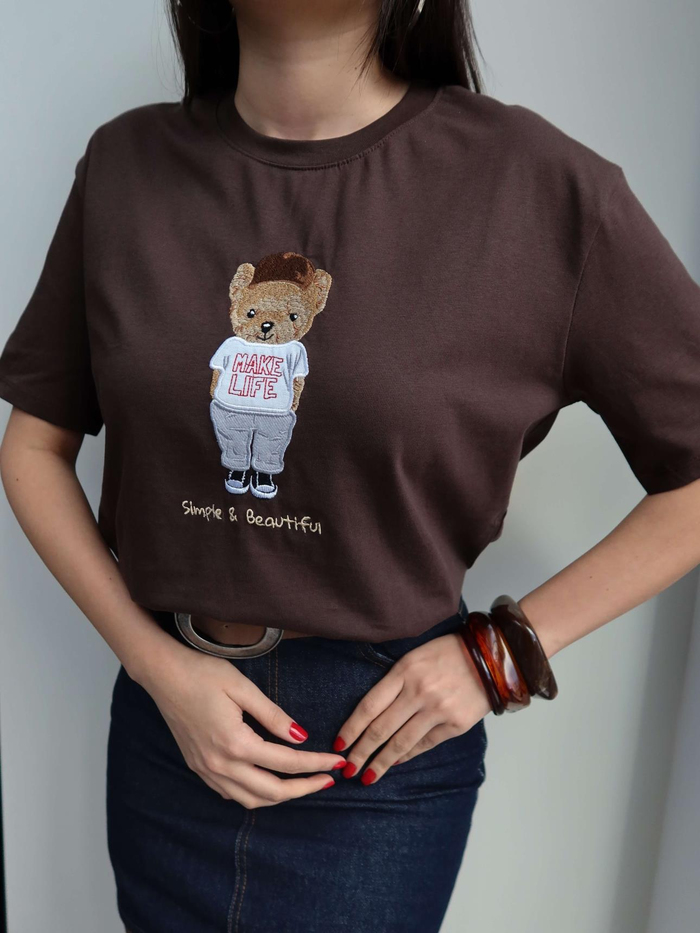 Bisiklet Yaka Teddy Bear Tshirt
