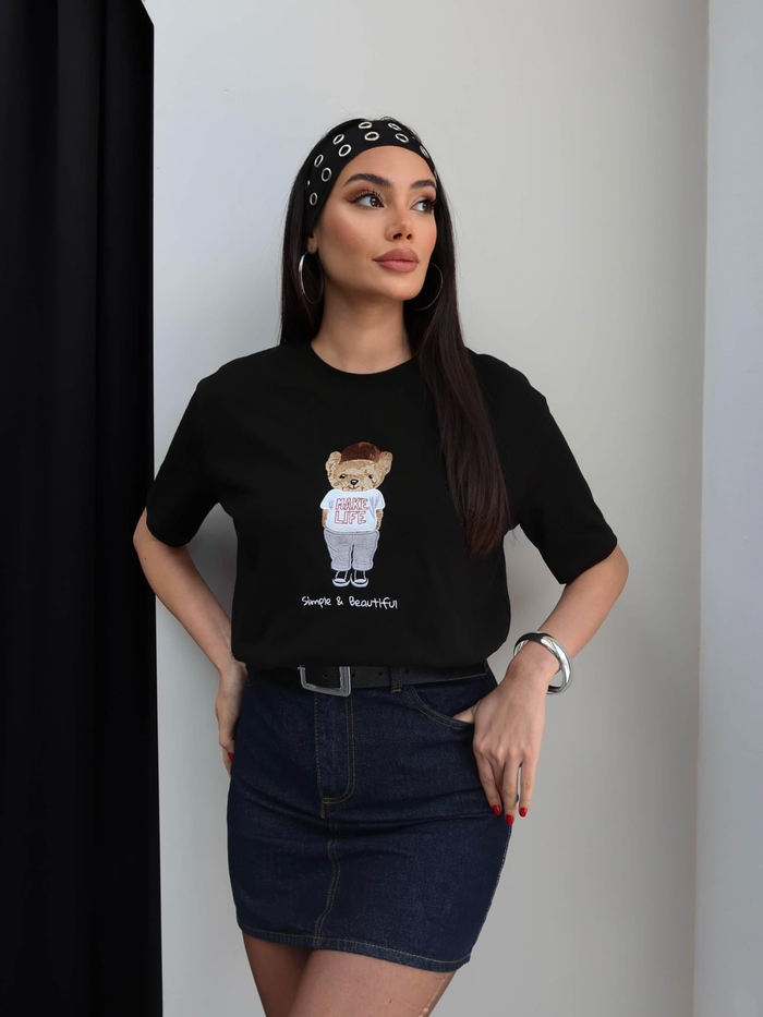 Bisiklet Yaka Teddy Bear Tshirt