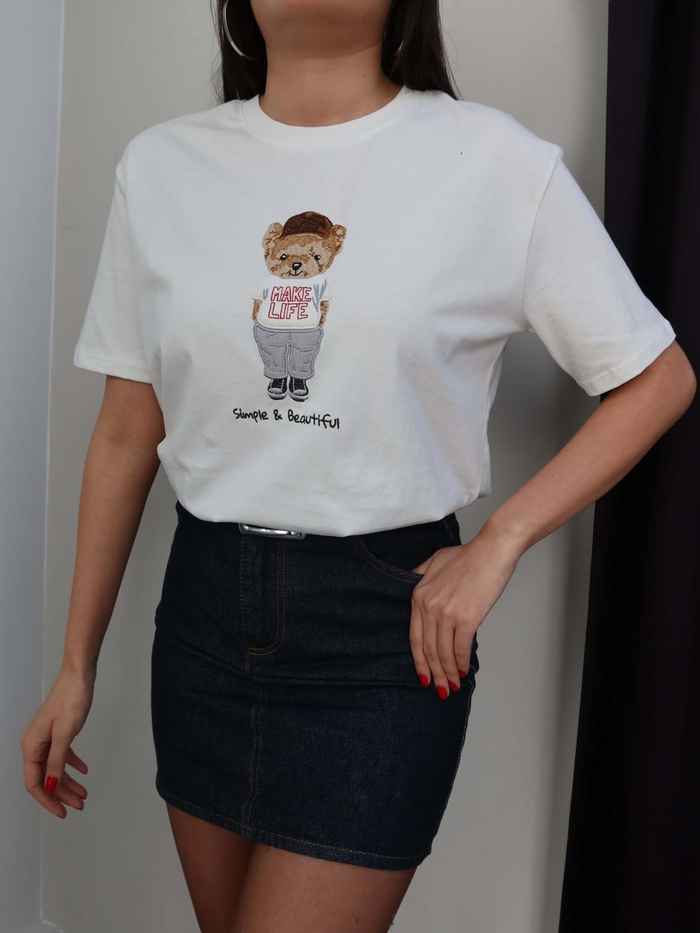 Bisiklet Yaka Teddy Bear Tshirt