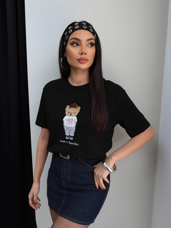 Bisiklet Yaka Teddy Bear Tshirt