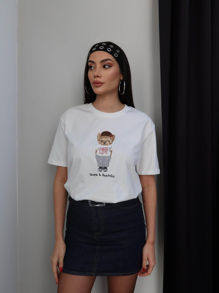 Bisiklet Yaka Teddy Bear Tshirt