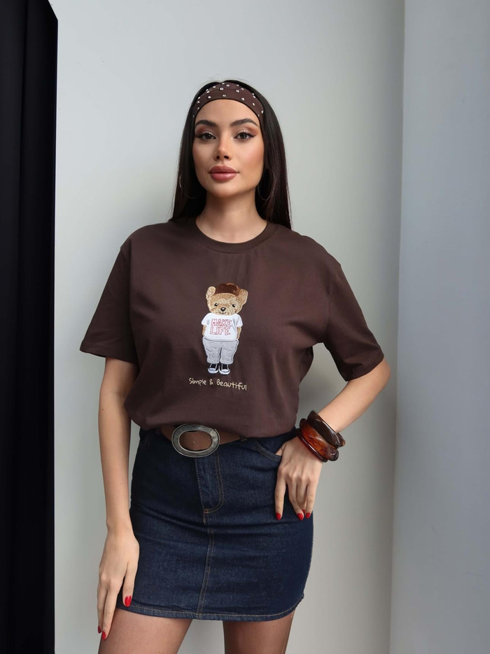 Bisiklet Yaka Teddy Bear Tshirt