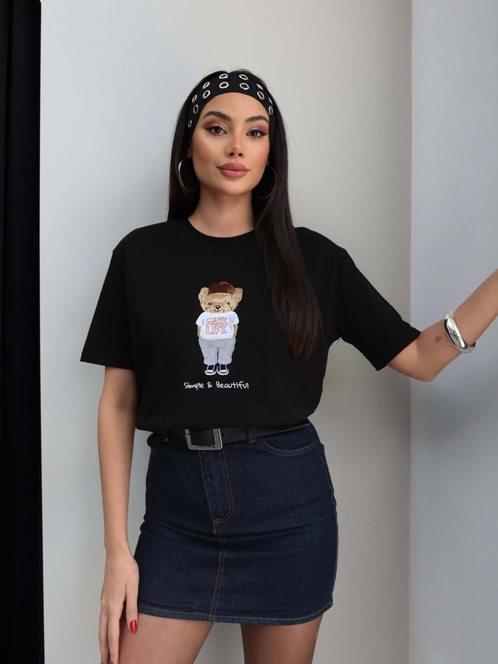 Bisiklet Yaka Teddy Bear Tshirt