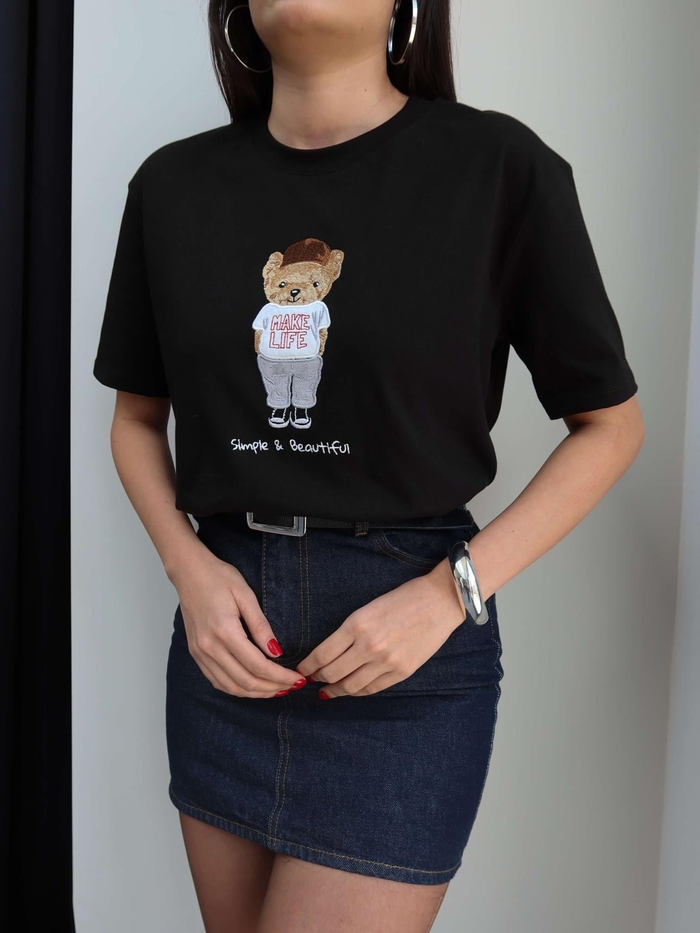 Bisiklet Yaka Teddy Bear Tshirt