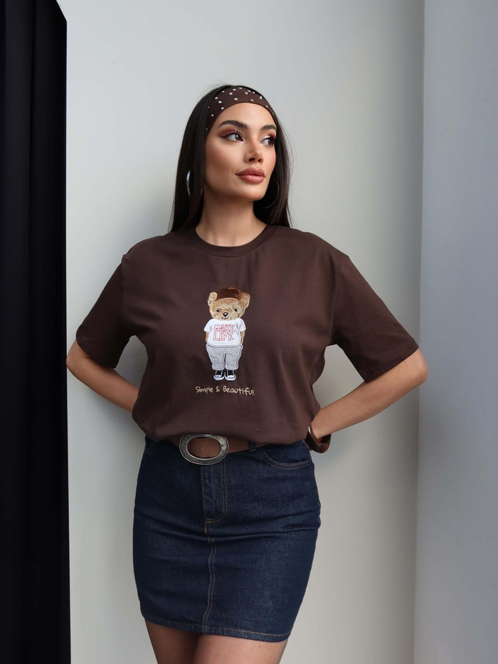 Bisiklet Yaka Teddy Bear Tshirt