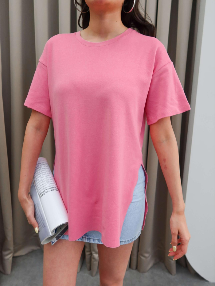 Bisiklet  Yaka Yırtmaçlı Oversize T-shirt