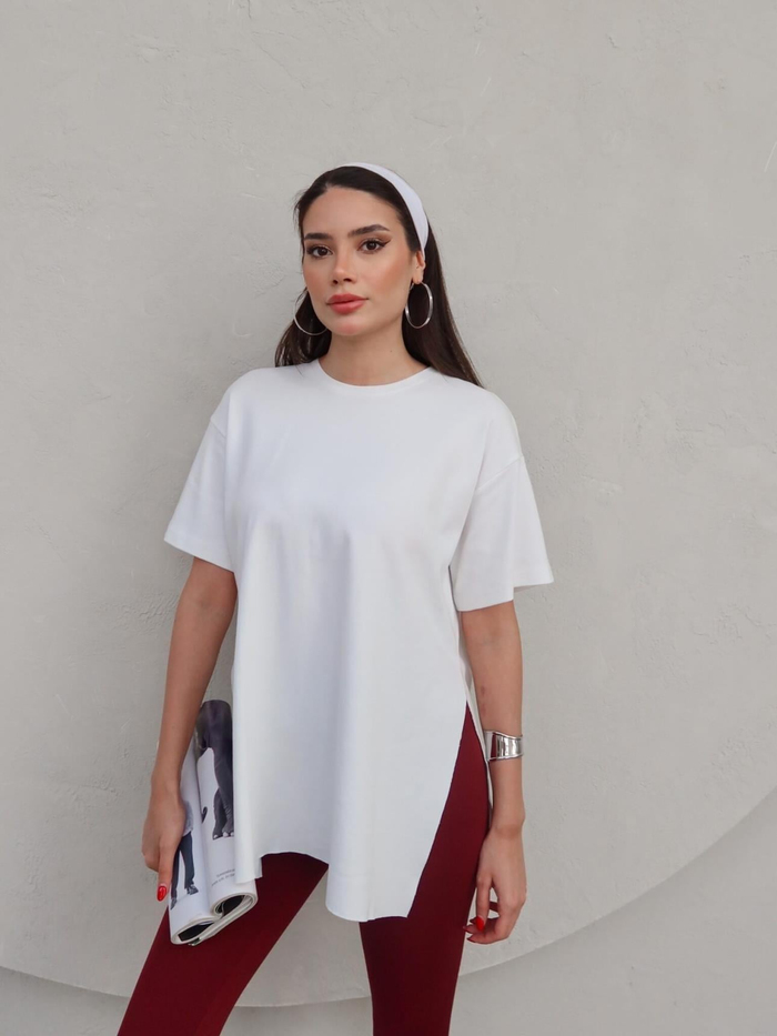 Bisiklet  Yaka Yırtmaçlı Oversize T-shirt